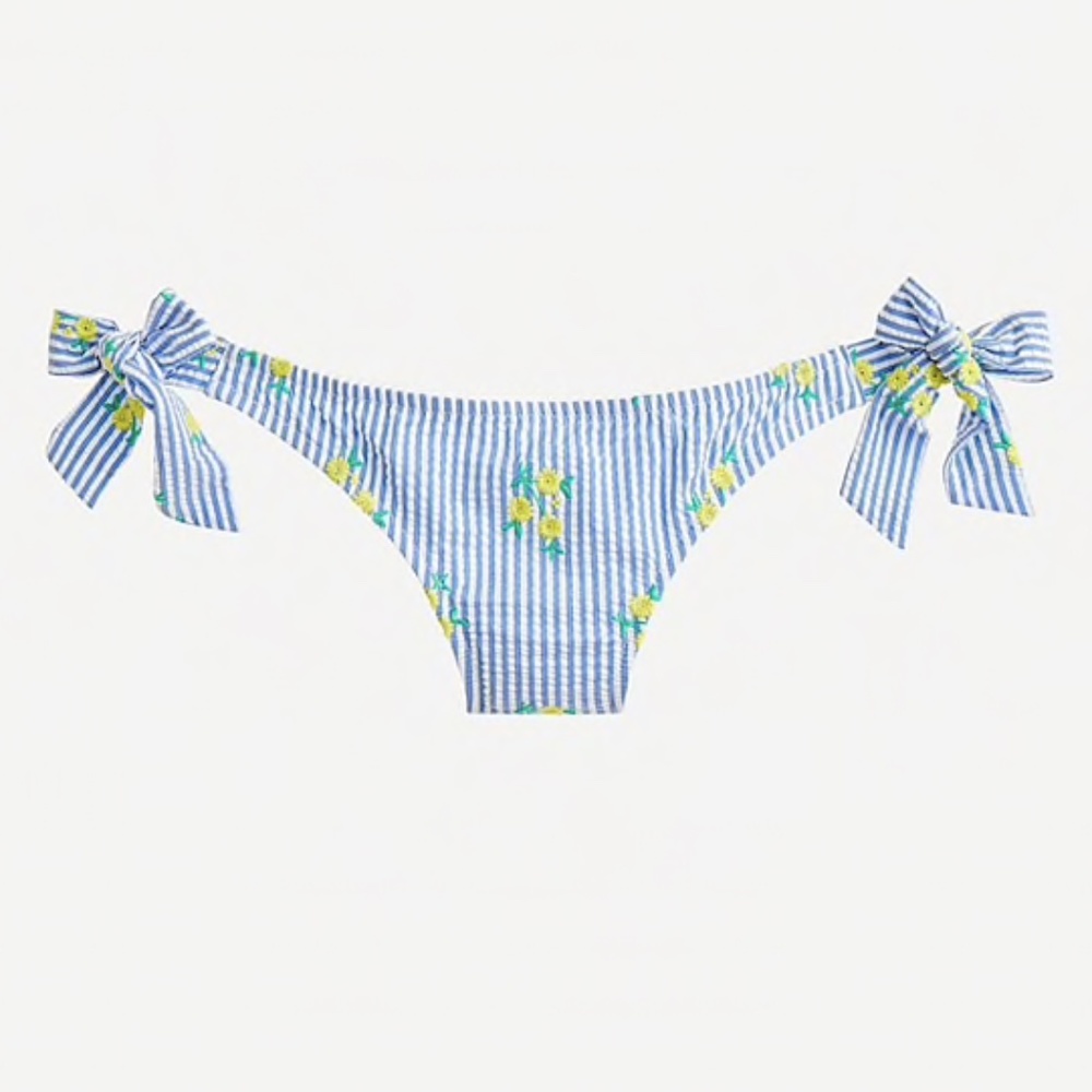 J Crew Side-tie bikini bottom in Embroidered Seersucker Blue White XXL